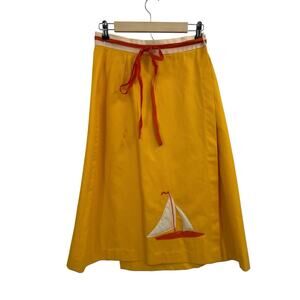 VTG Crabtree Virginia Orange Sailboat Graphic A-line Wrap Skirt M 70s Nautical